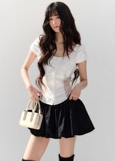 White Lace Top & Black Skirt Set